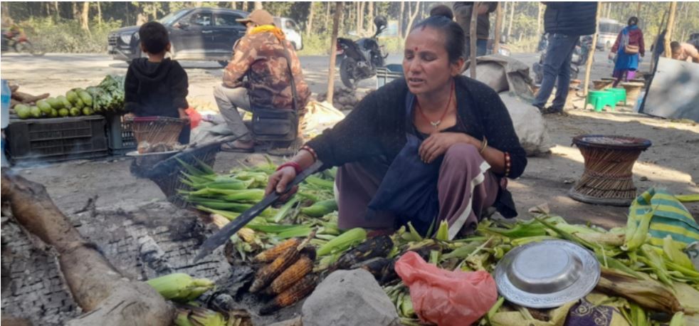 राजमार्ग छेउमा मकै पोलेरै जिविका