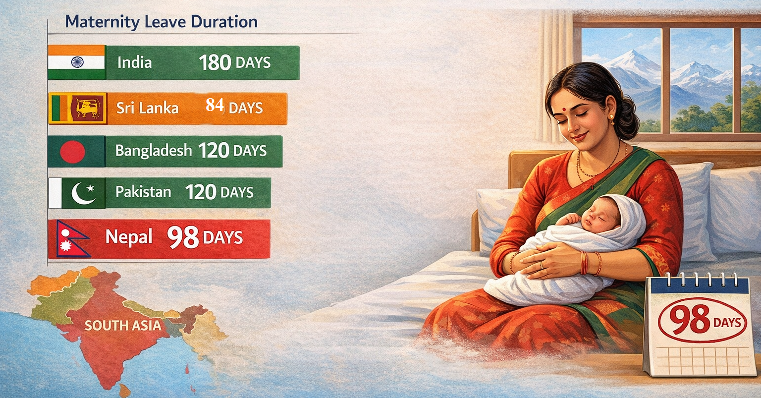 दक्षिण एसियामा प्रसूति विदाः नेपाल ९८ दिनमै सीमित, भुटान–भारत ६ महिना अग्रणी